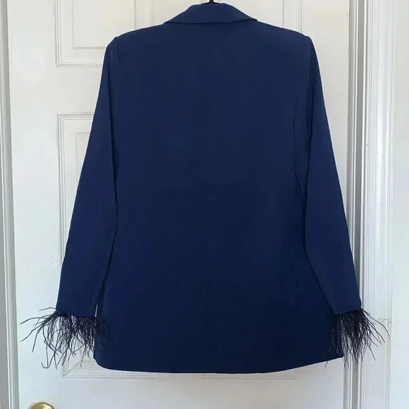 WAYF Feather Trim Navy Blue Blazer Size S - Picture 2 of 10